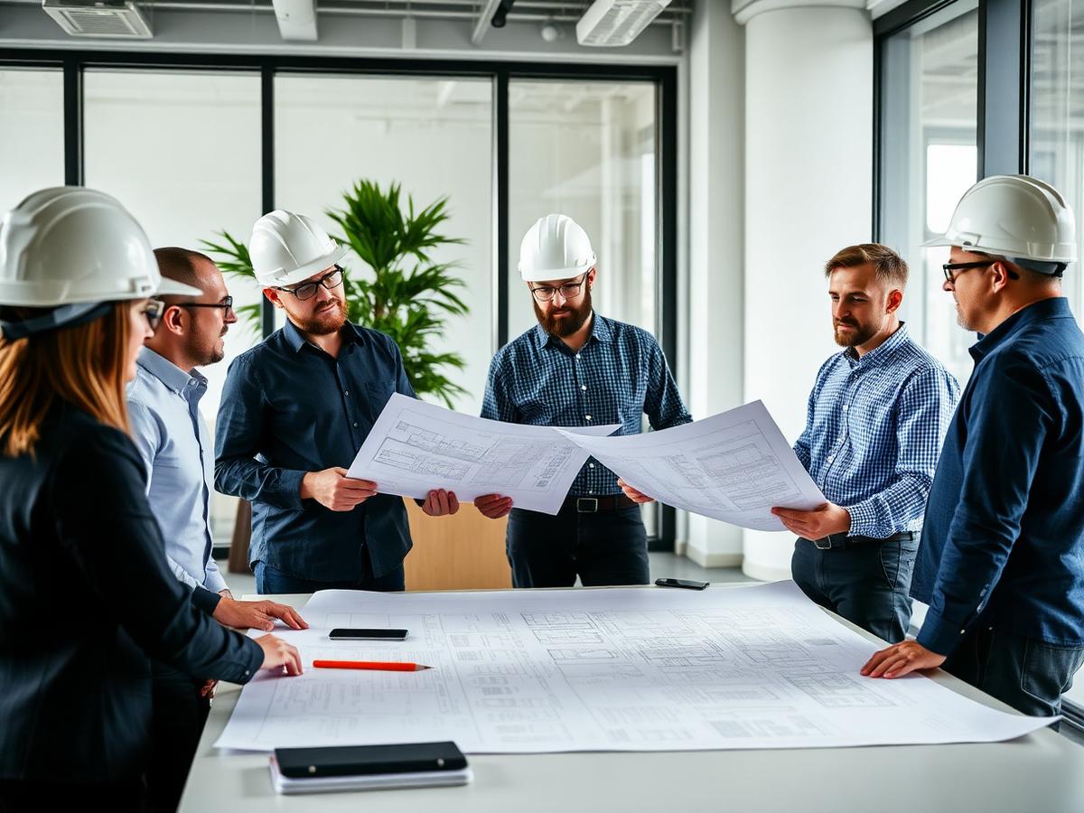 Builder team reviewing project plans